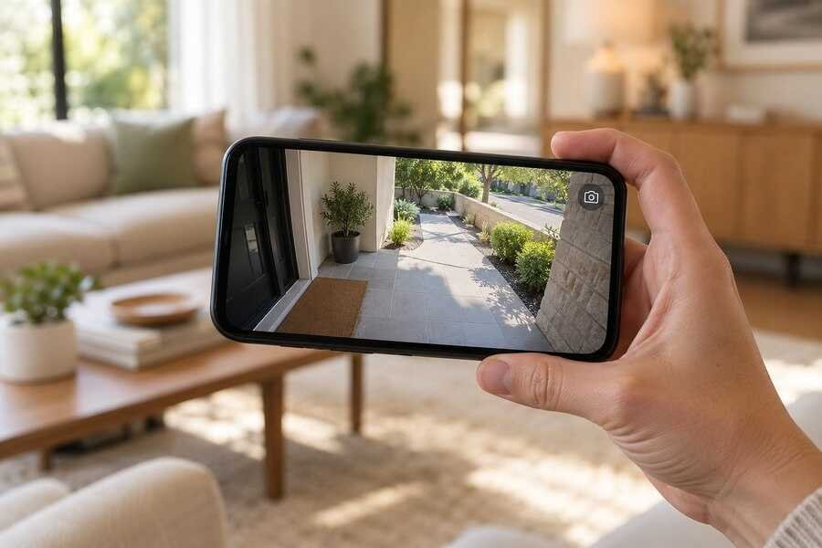 Una persona consulta desde su móvil una imagen ilustrativa de la entrada privada de su vivienda